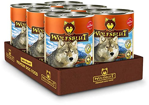 WOLFSBLUT – Alaska Salmon Adult | Nassfutter mit natürlichen Zutaten und wertvollen Superfoods für ausgewachsene Hunde. Getreidefreies Alleinfutter ohne Zusatzstoffe in der Dose | 6x395g Lachs