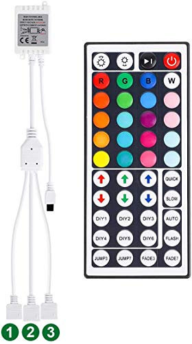SUPERNIGHT 1-to-3 Remote Controller Dimmer for RGB LED Strip Lights, One Remote Can Control 3pcs Light Strips Synchronously, for SMD 5050 2835 3528 Multi Color Changing Rope Lights (3 Ports)