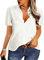 NONSAR Damen Bluse Elegant V-Ausschnitt Hemden Kurzarm Casual Arbeit Oberteile mit Knöpfen Hemd Lose Kurzarmshirt Einfarbig Tops (9349L, Weiß)