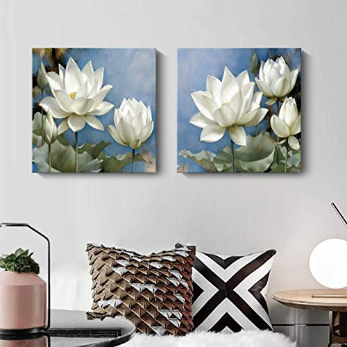 Dittelle Nordic Poster White Lotus Flower Poster und Drucke Leinwand Gemälde Kunstdrucke Wanddekoration Bilder für Wohnzimmer15.7 x15.7(40x40cm) Kein Rahmen