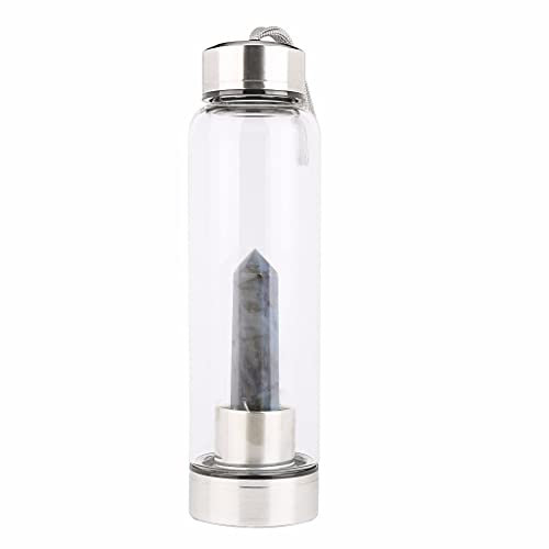 SAHKGYE 550Ml Natürliche Kristallwasserflasche Heilender Obelisk Zauberstab Elixierkristall Zauberstab Heilung Elixier Punkt Reiki Kristall Obelisk Wasserflasche Mit Edelsteinen (Color : Labradorite)