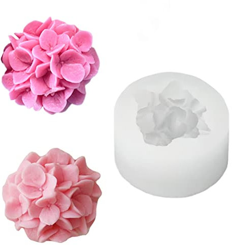 TOPYS Hortensien-Blumen-Kerzenform, 3D-Blume, handgefertigte Seifenform für Fondant, handgefertigte Seife, Lotion, Bar, Wachs, Gießstift, Kuchen, Eis, Ton, Kuchendekoration (3,8 cm)
