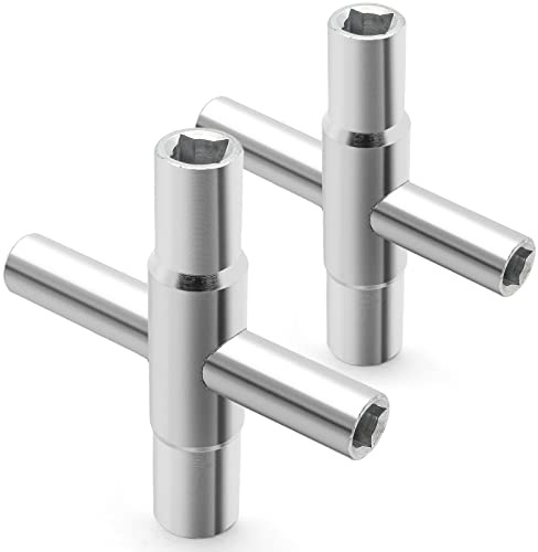 Litoexpe 2 Stück 4-Wege-Schlüssel mit 4 Schraubenschlüsselgrößen, Stahl-Schlüssel, silberner Wasser-Utility-Schlüssel für Ventil, Wasserhahn und Zapfen