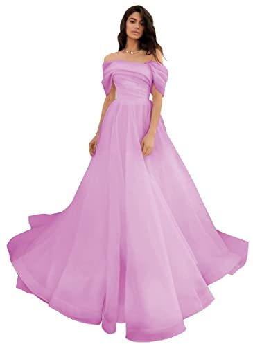 Robe de bal longue et élégante en tulle avec épaules dénudées, lilas, 38