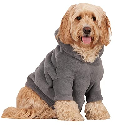 OHS Fleece Dog Hoodie Sherpa Lined Reversible Soft Cosy Easy Care Pet Clothing – Medium, Charcoal Grey