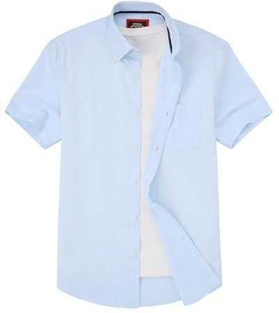 Mens Short Sleeve Oxford Shirt Plain or Stripe,Classic Fit,Button Down Collar & Pocket. Holiday Apparel Leisure Shirts. by Janeo British Apparel. Jordy Sky Blue Plain, 2XL