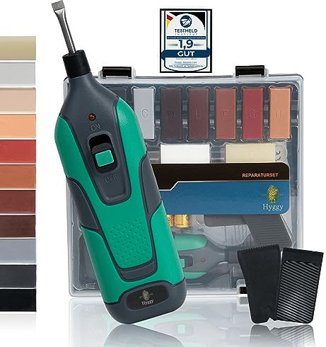 Reparaturset für Fliesen & Holz - Einfache Reparatur von Fliesen, Laminat, Parkett und Vinylböden - Premium Qualität von Hyggy® “Designed in Germany”