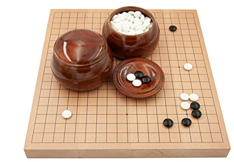 Hebsacker Verlag - Go-Set Buchenfurnier-Brett (19x19, 36mm) mit Yunzi-Steinen und Holzdosen
