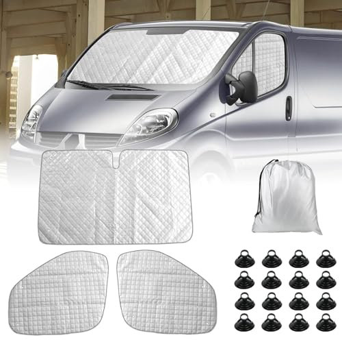 Opaltool Thermomatte Fahrerhaus Innen für Opel Vivaro Renault Trafic Nissan NV300 FIAT Talento 2014-2023, 3-teiliges Sonnenschutz Frontscheibe Innen für Wohnmobil Privatsphäre & Temperaturkontrolle