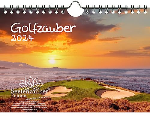 Golfzauber DIN A5 Wandkalender für 2024 Golf und golfen - Geschenkset Inhalt: 1x Kalender, 1x Weihnachts- und 1x Grußkarte (insgesamt 3 Teile)