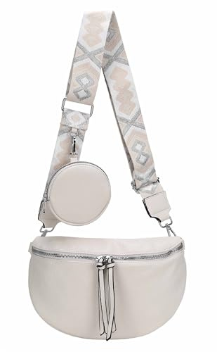 OBC Damen Tasche Crossbody Gürteltasche Brusttasche Umhängetasche Hüfttasche Crossover Bauchtasche Bodybag Schultertasche Handytasche Kunstleder Beige