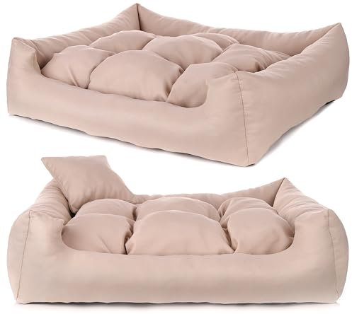 NELKE HUNDESOFA FÜR MITTLERE Hunde HUNDEBETT KLEINE Hunde BEIGE 75X65CM HUNDECOUCH MITTELGROßE Hunde KATZENSOFA HUNDEKORB MIT HUNDEKISSEN Hunde Bett Sofa Couch SCHLAFPLATZ Dog Bed WASCHBAR