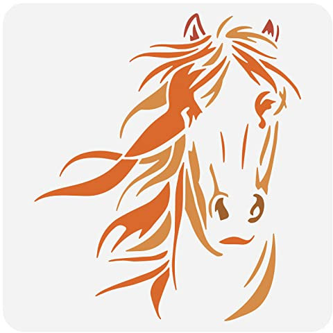 BENECREAT Pferde-Schablone, 30,5 x 30,5 cm Pferdekopf-Malvorlagen, wiederverwendbare Tierschablonen, Vorlage für Scrapbooking, Stoff, Fotoalbum, Bodenmöbel, Wanddekoration