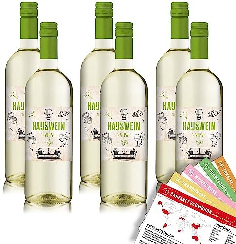 Hauswein Weiß, halbtrocken, sortenreines Weinpaket + VINOX Winecards (6x1,0l)