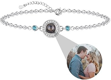 Godchoices Benutzerdefiniertes Fotoarmband mit Geburtsstein, personalisiertes Fotoprojektionsarmband, kreisförmige Fotoarmbänder mit Bild innen für Frauen/Männer/Paare/Freunde