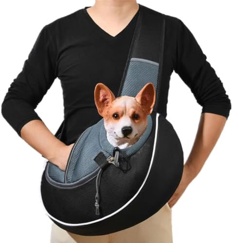 AYIDBE Sac à Bandoulière pour Petit Chien Réglable Sac de Transport de Chien Chat en Maille Respirant Sac de Voyage pour Animaux Mains Libres Porte-bébé de Chiot Portable avec Poche pour Extérieur