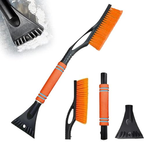 AOMAIGAD Auto Eiskratzer, 2in1 Auto Reinigungsbürste Eiskratzer, Schnee Auto Besen mit Rutschfestem Schaumstoffgriff,Auto-Enteiser für Autos, Windschutzscheiben, Fenster, SUVs, LKWs (orange)