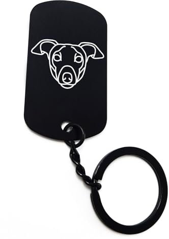 ENTROPIJA Schlüsselanhänger mit italienischem Windhund, niedliches Gesicht, lasergraviert, klassischer schwarzer Schlüsselanhänger aus Stahl, Schwarz , One size