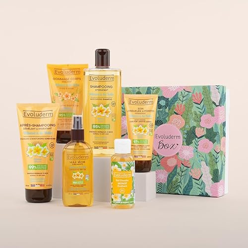 EVOLUDERM - Coffret Cadeau Bain Femme - Soins Corps & Cheveux Monoï de Tahiti - 6 Produits - Végan - Idée Cadeau - Coffret Cadeau de Noël – Anniversaire - Fête des Mères (Jungle)