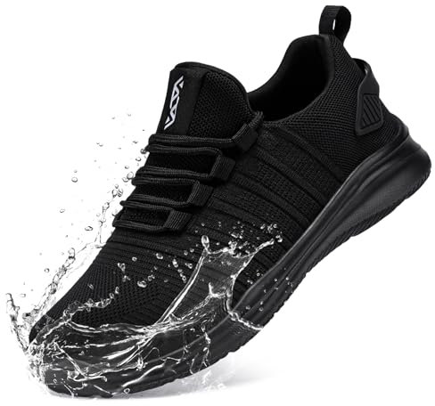 FLOWING PLUME Wasserdicht Laufschuhe Herren Sportschuhe Leicht Turnschuhe Running Schuhe Walkingschuhe Atmungsaktiv Joggingschuhe Fitness Sneaker(Rein Schwarz,45EU)