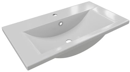 Vente-unique - Vasque de salle de bain semi-encastrée rectangle en céramique - 71,5 cm - Blanc - YASMAC II