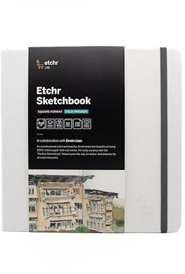 ETCHR Lab Sketchbook, quadratisch, 20,4 cm x 20,4 cm, 230 g, 100% Baumwolle, 52 Seiten, feine Körnung,