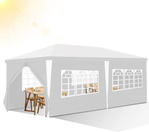 Izrielar Tonnelle de jardin étanche, 3 x 6 m, avec 6 parois latérales, protection solaire, pour fête, marché, festival, blanc