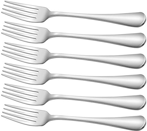 Dinner Forks Set, 6 Piece Stainless Steel Forks with Hammered Handle, Elegant Large Silver Table Forks for Home, Kitchen, Restaurant, Mirror Polished & Dishwasher Safe