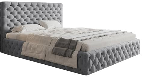 Emporius Doppelbett 140x200 Furis - Polsterbett mit Samtstoff, Schlafzimmerbett 140x200 - Bettkasten, Lattenrost, Design Bett (Grau - Jasmine 90)