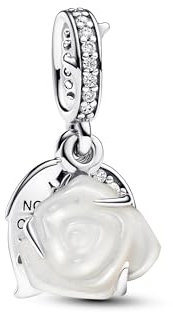 PANDORA Moments Weiße Blühende Rose Doppelter Charm-Anhänger aus Sterling Silber mit Zirkonia, Kompatibel Moments Armbändern, 793200C01