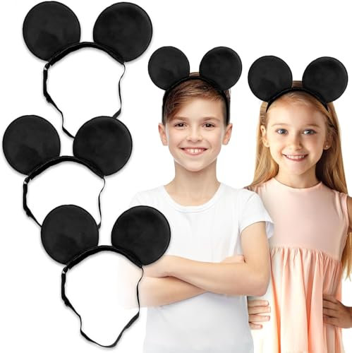 SAMARKAND Mickey Ears Stirnbänder, 3 Stück - Mickey Ohren - Elastisches und verstellbares Stirnband Kopfschmerzenfrei - Mäuseohren für Kinder und Erwachsene Unisex