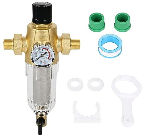 Wasserfilter 3/4 Zoll Wasser Vorfilter Feinfilter Rückspülfilter,Spin Down Sedimentfilter mit Wasserdruckregler Wasser Manometer und Messgerät, Trinkwasser Hausanschluss Brunnenwasserfilter