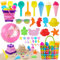 Giochi da Spiaggia per Bambini 37 Pezzi, Giocattoli Sabbiera, Set Giochi Giardino con Secchiello Mare 2L, Occhiali da Sole, 24'' Pallone, Borsa Mare, Stampi per Gelato, con Confezione Regalo