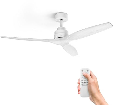 Ufesa Ventilador de Techo, 40W, 6 Velocidades, Ultra Silencioso, 3 Aspas de Madera Natural 132cm, Función Verano - Invierno, Temporizador 8h, Mando a Distancia, Blanco