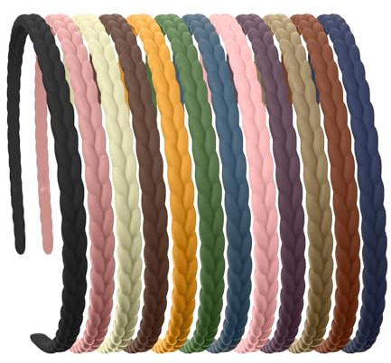 Lot de 12 Bandeaux Tressés pour Femme - Fins et Invisibles - Décoration de Cheveux Tendance et Polyvalente - Couleur Unie