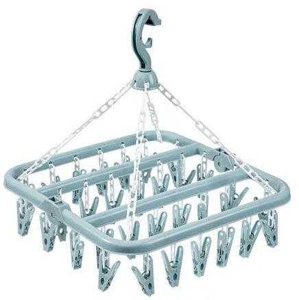 OHAOLYLE Clothes Drying Hanger,Drip Foldable Hanging Sock Rack with 32 Clips,Folding Laundry Hanger,Hanging Drying Rack,Multifunction clothes drying rack,Rotary Wind-sock hanger(Blue)