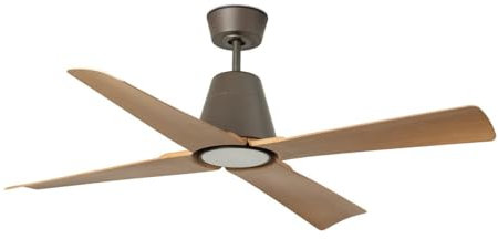 Faro TYPHOON 3000K medio llevó Brown, fan de techo de madera IP44 con la velocidad del motor 6 de DC Smart