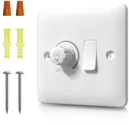 TobeBright Dimmer and Rocker Switch Combo White, 2Gang, 1Way, AC 220V-250V White Rotary Dimmer Light Switch for Dimmable Incandescent, Halogen Bulbs - 1Pack