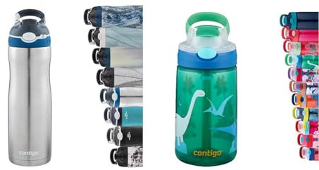 Contigo Ashland Chill Autospout Water Bottle with Flip Straw, Stainless Steel Thermal Drinking & Kids Water Bottle Gizmo Flip Jungle Green Dino Autospout with Straw, BPA Drinks Bottle