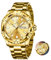 OLEVS Gold Uhr Herren Luxus Großes Zifferblatt Herren Armbanduhr Analog Kleid Herren Uhr Metallarmband Lässig Wasserdicht Herrenuhr Edelstahl Mode Leuchtend Geschenke Uhren für Männer