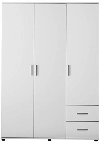 Nicht Zutreffend Kleiderschrank für Kinderzimmer - 3-türig - 2 Schubladen - 115 x 191 cm - Weiß - Kinderkleiderschrank Drehtürenschrank Schlafzimmerschrank