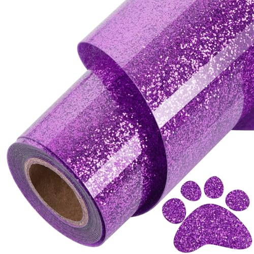 ​TORC Purple Glitter HTV Purple Heat Transfer Vinyl HTV Rolls, 12 x 12 ft Iron on Vinyl for T Shirts Purple Glitter HTV Vinyl for All Cutter Machines Easy to Cut & Weed for Heat Vinyl Design 1 Roll