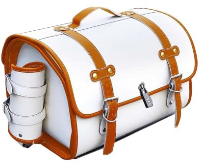 JDUYHS Motorrad Hecktasche für Harley Davidson Forty Eight, Motorrad Topcase Große Kapazität Topcase für Roller Motorrad Werkzeugtasche Leder wasserdichte Packtaschen, E White+Brown