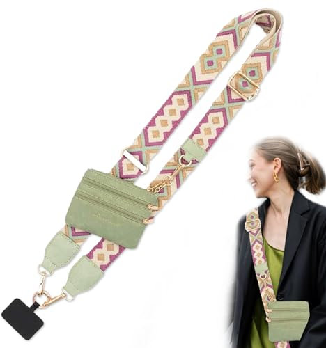 Hocklliy Crossbody Phone Strap with Zippered Pouch, Multicolor