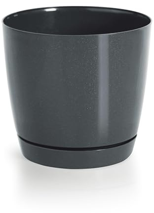 DIKEL Pot de fleurs - Diamètre : 18 cm - Hauteur : 17 cm - Cache-pot en plastique avec surface brillante - Pot de fleurs au style minimaliste moderne pour un intérieur élégant - Anthracite