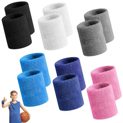 12 Pièces Bandeau Poignet Sport 3.2 X 3.0 inch Absorbe la Transpiration Respirant Coton Extensible Convient Aux Garçons, Aux Filles Et Aux Adultes pour Tennis, Football, Basket-Ball, Course (Coloré)