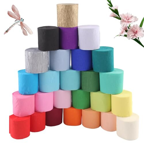 Xmart 26 rollos Papel Crepe Colores Papel Pinocho Cintas Papels Crepé Rollos de Serpentinas 20 Colores para la Decoración de la Boda Fiesta de Cumpleaños Celebraciones DIY Manualidades 4,5cm x 10m