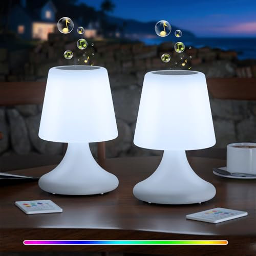 MALUX 2 Stück Tischlampe mit Lautsprecher LED Akku Tischlampe Outdoor Kabellose wasserdichte Lautsprecher für Schlafzimmer Wohnzimmer Terrasse Garten Geschenke