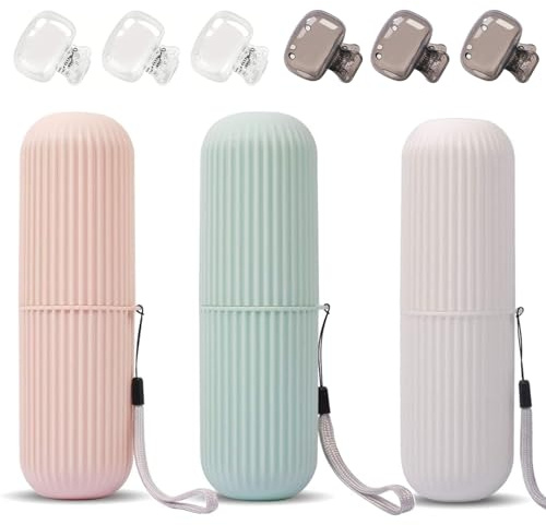 Ayicheyl 3 Stück Zahnbürsten Etui & 6 Stück Zahnbürste Schutzkappe, Reisen Toothbrush Case Tragbar Reiseetui Zahnbürste, Plastik Zahnbürstenbox Zahnputzbecher Reise für Reisen Camping