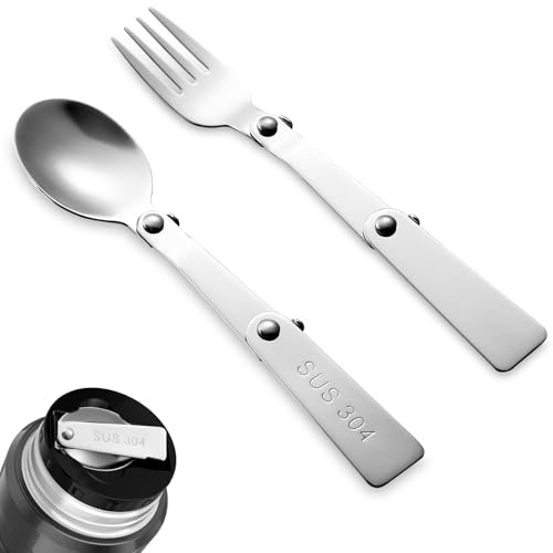 Nogeqi 2 cucchiai pieghevoli in acciaio inox per bicchieri di yogurt, forchetta spork pieghevole e set di cucchiai pieghevoli, pieghevoli per picnic, viaggi, campeggio